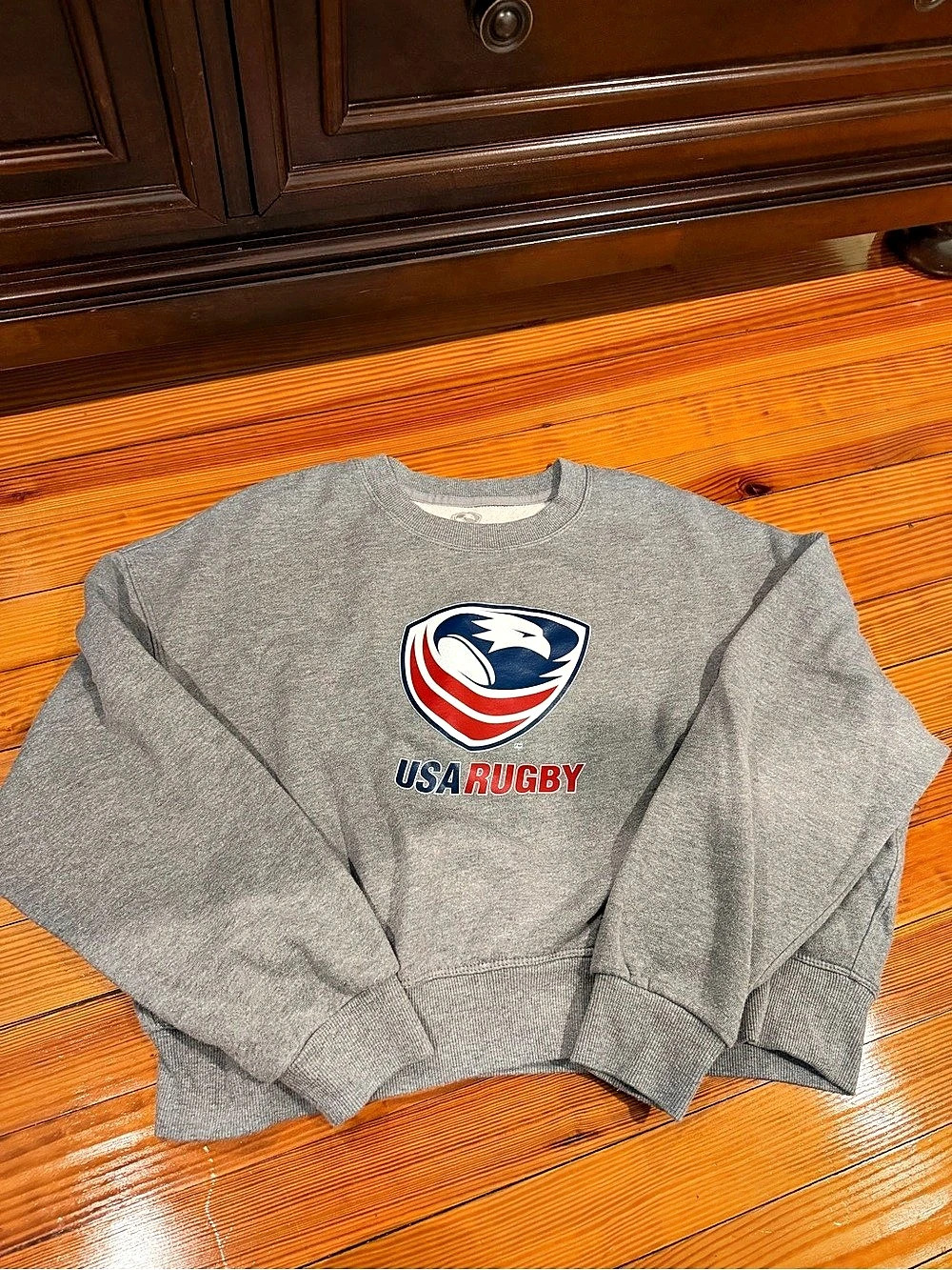 USA Rugby Official Product Fleece Crewneck Sweatshirt Gray cropped